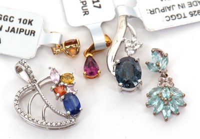 Lot 374 - Five gemset pendants: to include a 925 kyanite...