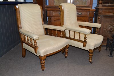 Lot 394 - A pair of late Victorian armchairs with turned...