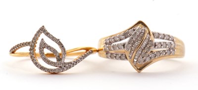 Lot 103 - Two 9ct diamond rings: to include a three row...