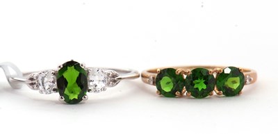 Lot 105 - Two 9ct diopside rings: to include a 9ct three...