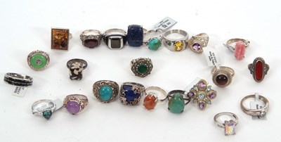 Lot 414 - A quantity of silver and gemset rings: to...