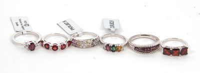 Lot 358 - Six gemset rings: to include a silver and two...