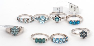 Lot 359 - Eight silver and gemset rings: to include...