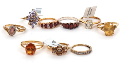 Lot 357 - Nine silver and gilt metal gemset rings: to...