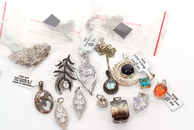 Lot 383 - Twelve silver and gemset pendants and six...