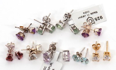 Lot 390 - Nine pairs of gemset earrings: to include a...