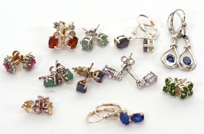 Lot 397 - Eleven pairs of gemset earrings: to include a...