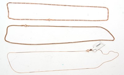 Lot 381 - Three 9ct rose gold chains: to include a 9ct...