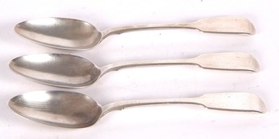 Lot 133 - Three Victorian fiddle pattern dessert spoons,...