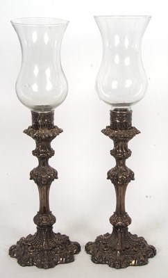 Lot 393 - Pair of Old Sheffield plate candle lights,...