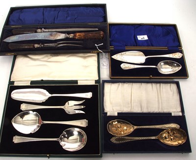 Lot 195 - A cased silver plated serving set initialled,...