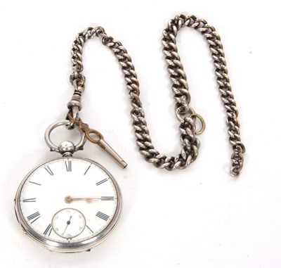 Lot 414 - A silver open faced pocket watch with silver...