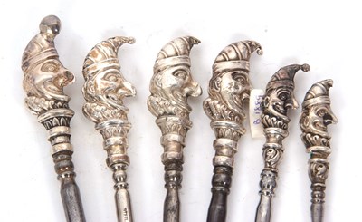 Lot 172 - Six silver and steel novelty button hooks...