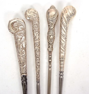 Lot 245 - Three Victorian silver pistol long handled...