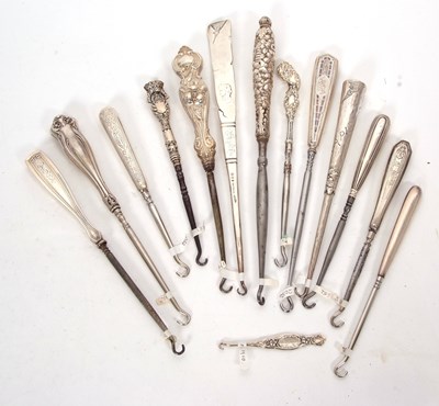 Lot 286 - Group of nine button hooks stamped sterling,...