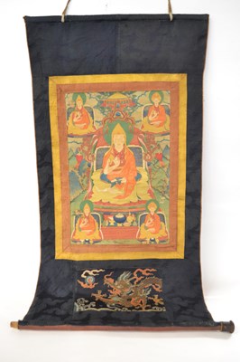 Lot 345 - Thanka tibetan hand painted silk scroll bought...