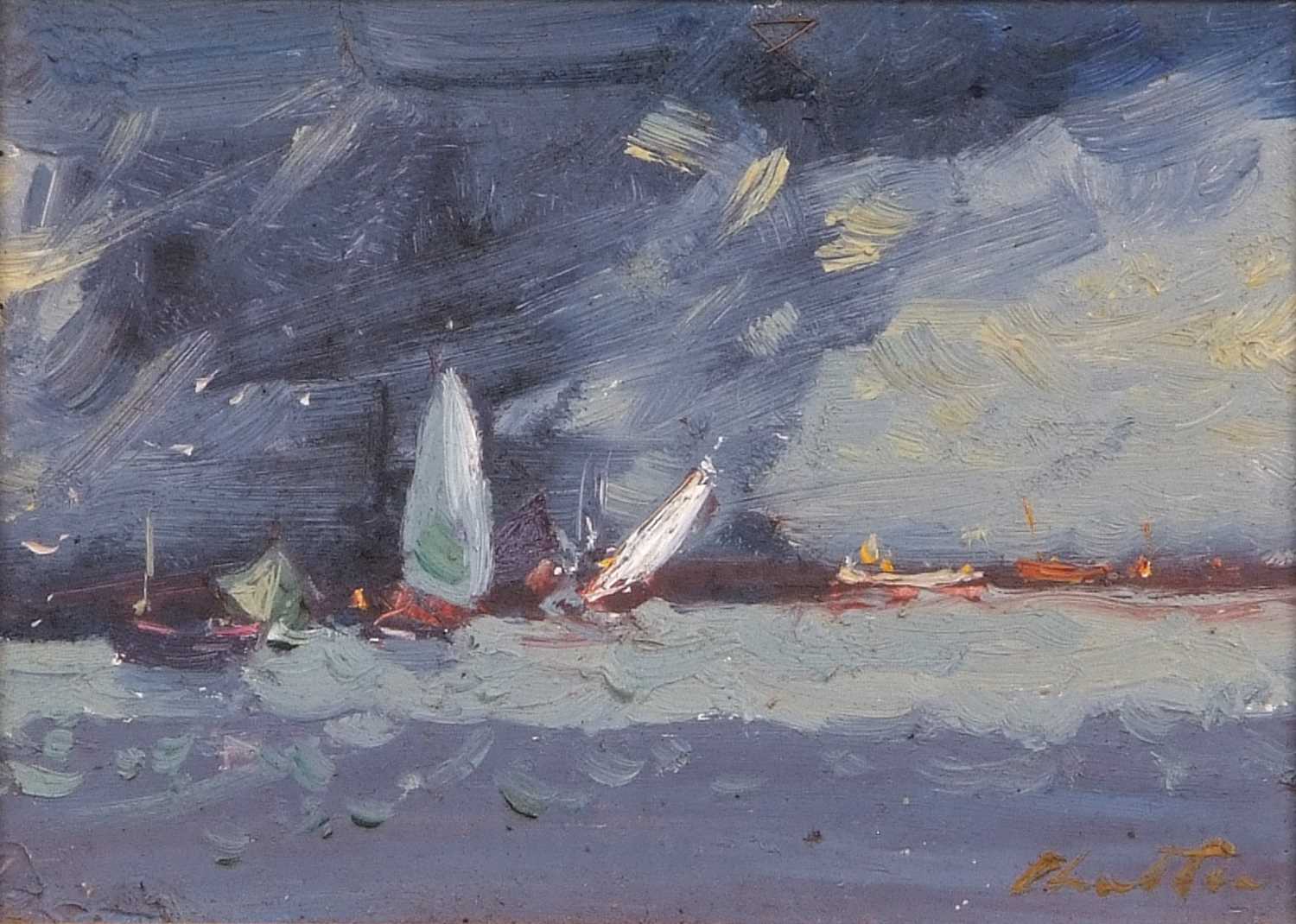 Lot 723 - Geoffrey Chatten (b.1938), 'Seascape', oil on...
