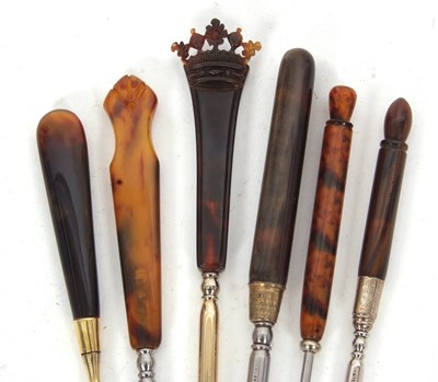 Lot 323 - Group of six antique tortoiseshell handled...