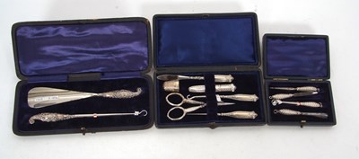 Lot 336 - Cased vintage metal sewing set, cased small...