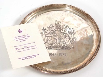 Lot 350 - "Historical Heirloom" circular silver tray to...