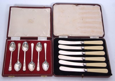 Lot 357 - A cased set of six silver teaspoons, Sheffield...