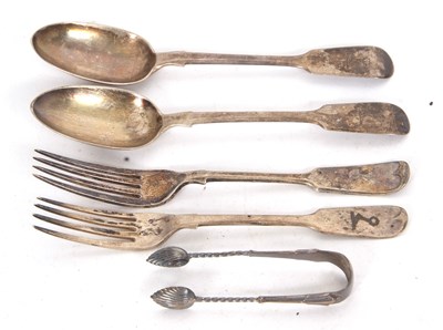 Lot 361 - Two Victorian fiddle pattern dessert spoons,...