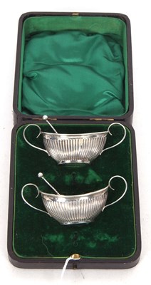 Lot 370 - Cased pair of late Victorian boat shaped salts...