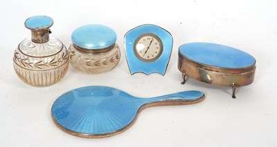 Lot 372 - Group of four silver and blue guilloche...