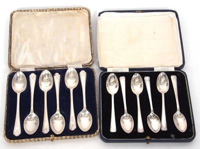 Lot 379 - Cased set of six silver teaspoons with crossed...