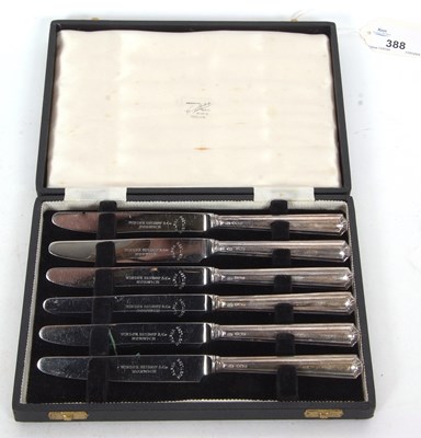 Lot 388 - Cased set of six Art Deco silver handled tea...