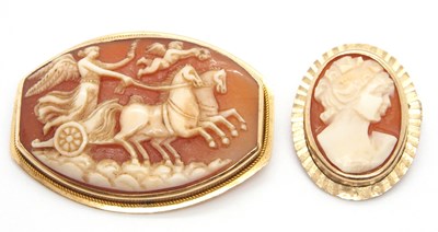 Lot 118 - Two cameo brooches: one oval shape with...