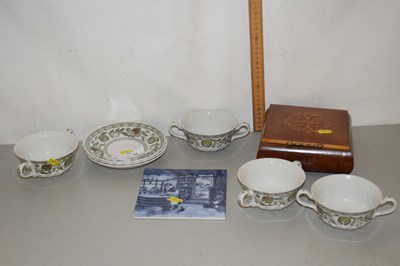 Lot 18 - Small jewellery box and a quantity of soup bowls