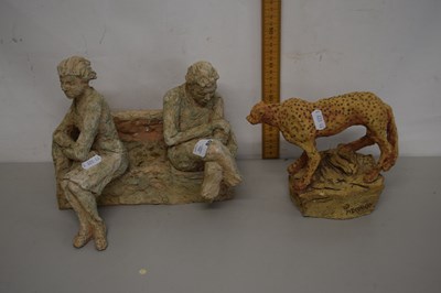 Lot 80 - Modern pottery model of two seated figures...