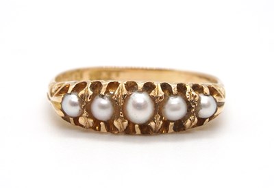 Lot 70 - A late Victorian 18ct pearl ring, the five...