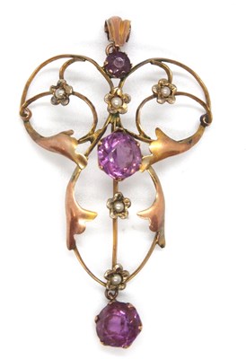 Lot 113 - An Edwardian 9ct purple stone and seed pearl...