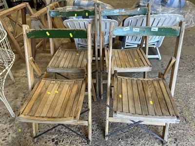 Lot 1058 - Set of four vintage folding wooden chairs