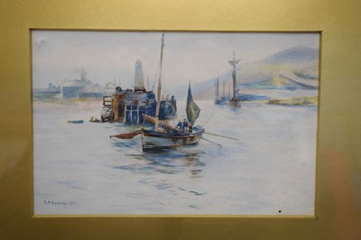 Lot 312 - E R Searby, dated 1921, Fishing boats leaving...