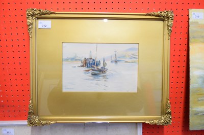 Lot 312 - E R Searby, dated 1921, Fishing boats leaving...
