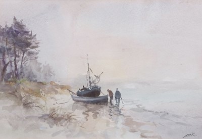 Lot 671 - Jack Cox (1914-2007), Moored fishing boats...