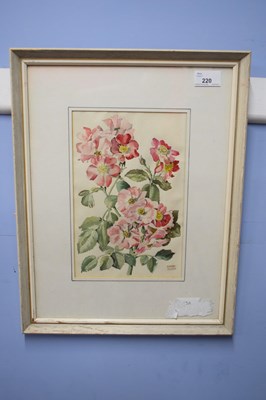 Lot 220 - Mary Cusa 'Mrs Hall's Roses', watercolour,...