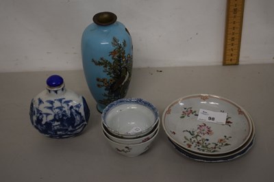Lot 98 - Group of tea bowls and saucers, Opium flask...