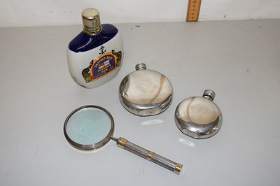 Lot 99 - Mixed Lot: Modern hip flasks and magnifying glass