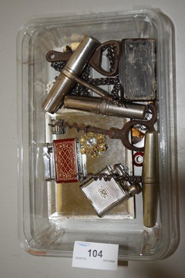 Lot 104 - Box of various corkscrews, lighters etc