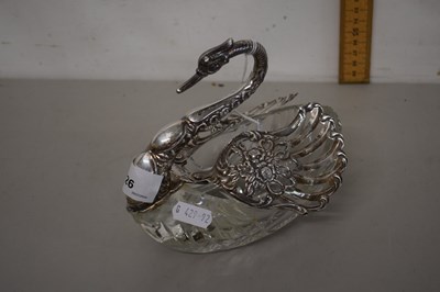 Lot 126 - A large cut glass and white metal swan dish,...