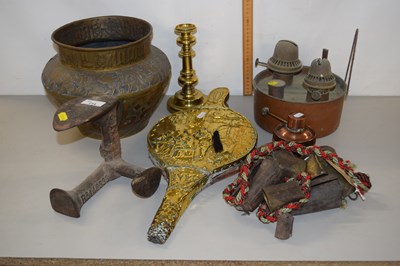 Lot 214 - Mixed Lot: Brass bellows, vintage oil lamp,...