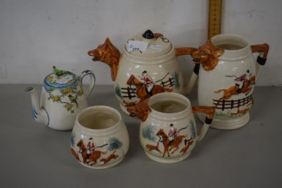 Lot 222 - Mid Century fox hunting tea set together with...