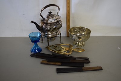 Lot 238 - Mixed Lot: Silver plated spirit kettle,...