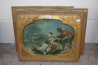 Lot 319 - Group of four oleograph prints in gilt frames