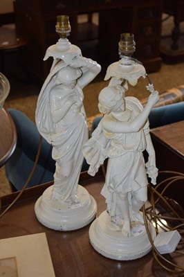 Lot 341 - Pair of white painted Spelter figural table lamps