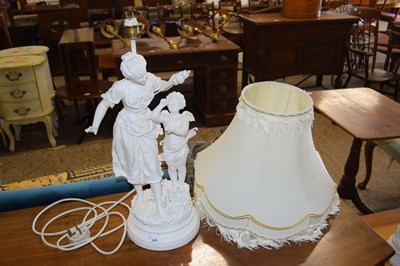 Lot 343 - White painted Spelter table lamp with figural...